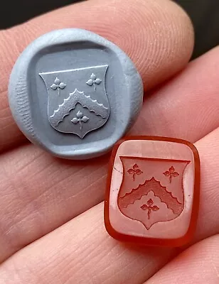 Georgian 3 Trefoils Undererhill Family Shield Coat Of Arms Intaglio Agate Seal • £19.50