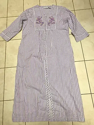 £16.43 • Buy Country Store Womens Seersucker Long Robe Front Zip Cotton Blend Striped  S1ze S