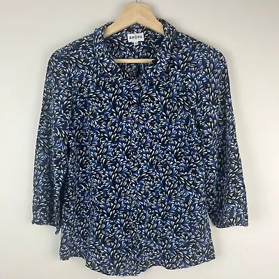 Brora 100% Silk Blouse Shirt Womens 8 Blue Floral Liberty Print Designer Pattern • £79.99