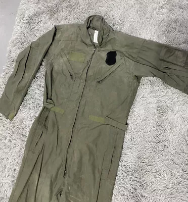 US Army Mens 42 Long Coveralls Cotton Jumpsuit Green Pockets Zipper Vtg Overall • $37