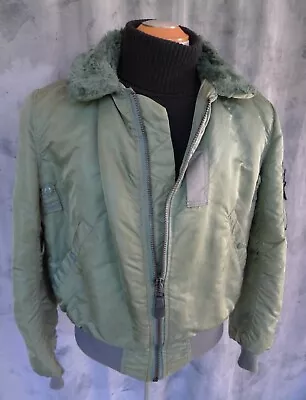 VINTAGE Alpha INDUSTRIES B-15D Flying Flight Jacket Mens Green USA Made AVIATOR • $69.99