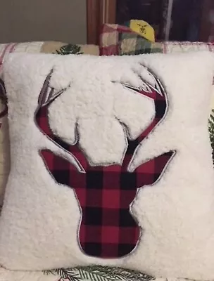 Nwt Sealed Deer Sherpa Cabin/lodge Fleece Throw Pillow 18 X18 Buffalo Checks • $19.99