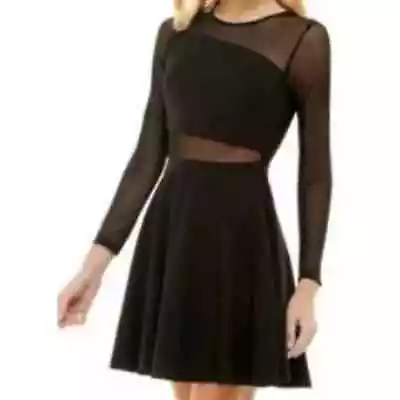 CITY STUDIO Sz 11 Juniors' Black Mesh Long Sleeve Skater Mini Dress NWT B84 • $18.70