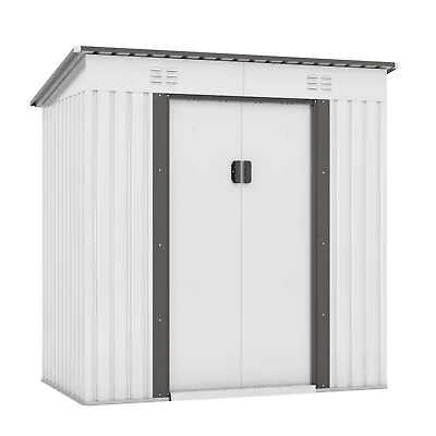 HOGYME 6'x4' Metal Storage Shed Outdoor Tool Storage House Vents Lockable White • $169.99
