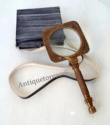 Antique Brass Vintage Collectible Magnifying Glass Magnifier With Leather Case • $45