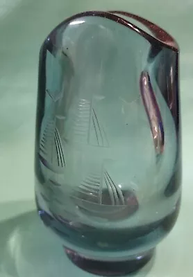 Mid Century Modern Scandinavian Art Glass Etched With Sailboats • $18