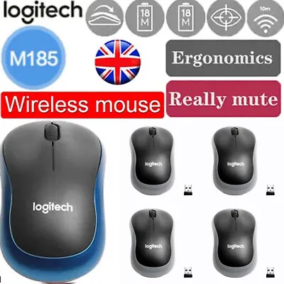 Logitech M185 Wireless Optical Mouse USB Receiver Fit Compact PC Laptop MouseNEW • £6.99