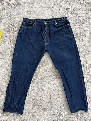 Levis 501 Jeans Mens 44x32 Blue Cotton Button Fly Regular Straight Pocket Denim • $16.99