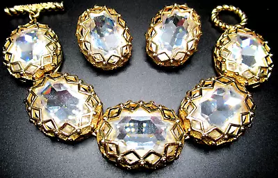 CHRISTIAN DIOR GERMANY Massive Headlight Rhinestone Vintage Bracelet Earring Set • $1999.99