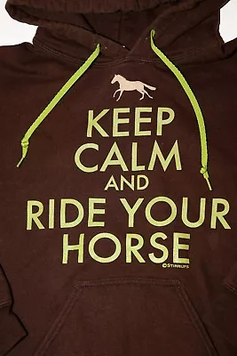 Women's Small Brown  Keep Calm & Ride Your Horse  Hoodie Sweatshirt Stirrups • £17.37