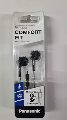 Panasonic Stereo Earphones With Microphone COMFORT FIT RP-TCM55 Bass Boost Black • £6.90