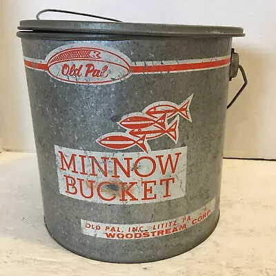 Vintage*Old Pal Minnow/Bait Fishing Bucket W/Insert*Handles • $49.72