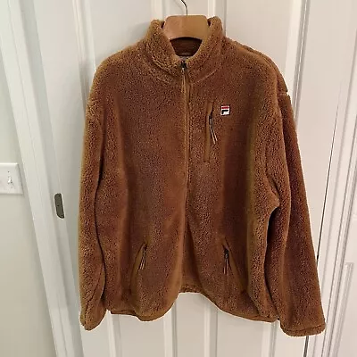 Vintage FILA Fleece Jackeț Men XXL 2XL Brown Full Zip Warm Up Top Furry • $66.97