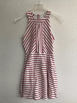 ZARA Girls Dress 13 14 Striped Red White Racerback Zip Skater Sleeveless Cotton • $18