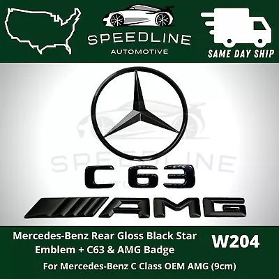 C63 C 63 Emblem AMG Gloss Black W204 SEDAN Trunk Star Badge Set Mercedes Benz • $36.79