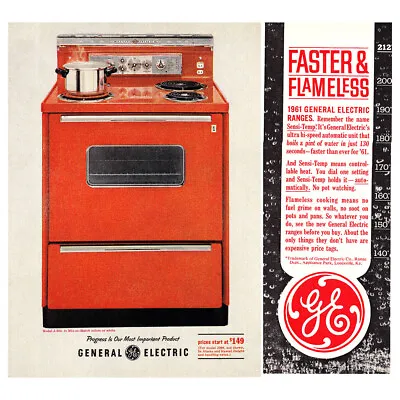 1961 General Electric Oven: Fast And Flameless Vintage Print Ad • $6.75