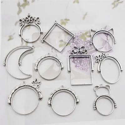 £4.55 • Buy Jewelry DIY Pendant Assorted Geometry Rotatable Resin Open Back Bezel Charms 4PC
