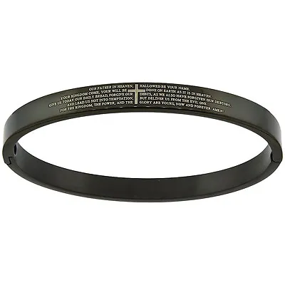 Stainless Steel Lords Prayer Oval Black Bangle Bracelet • £16.16