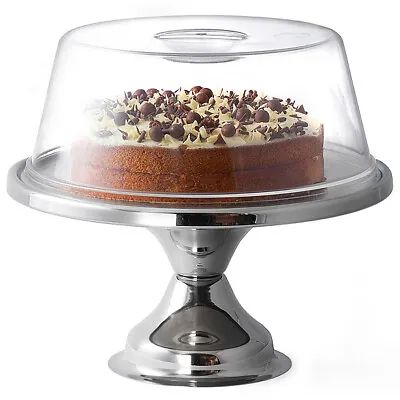 Cake Display Stand Stainless Steel And Clear Plastic Cover Dome 12  Dia X 12  H • £29.95