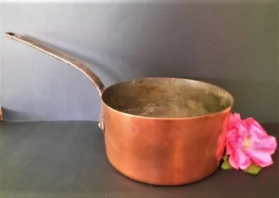 Antique French Copper Saucepan Cooking Pot Lrg 20.5cm Rustic Kitchen Jardiniere • $109.99