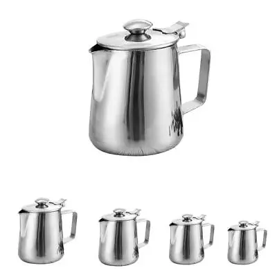 Milk Jug Stainless Steel Milk Jug With Lid Perfect For Espresso Machines Milk • £12.50