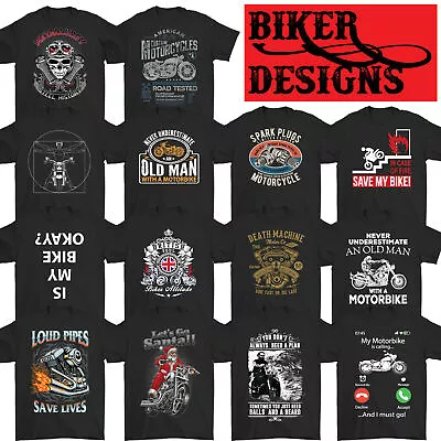 BIKER T-SHIRT Motorbike Motorcycle Cafe Racer Chopper Bike Mens Funny Skull Top • £10.99