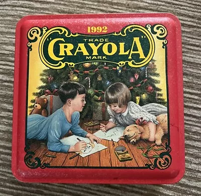 Vintage 6x6 1992 Crayola Crayons Square Christmas Tin Binney & Smith. Tin Only • $9.56