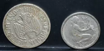 TWO German 1 Deutsche Mark 50 Pfennig 1949 1950 Coins • $9.99