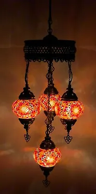 £94.98 • Buy Turkish Moroccan Glass Mosaic Red Colour Hanging Lamp Ceiling Light Chandeliers