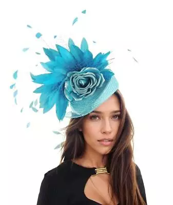 Turquoise Fascinator Headpiece Royal Ascot Kentucky Derby Melbourne Cup Dubai • £125