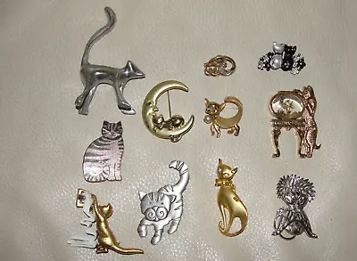 $39.50 • Buy VINTAGE JEWELRY CAT KITTY KAT PINS BROOCHES + Figurine LOT DANECRAFT JJ Avon