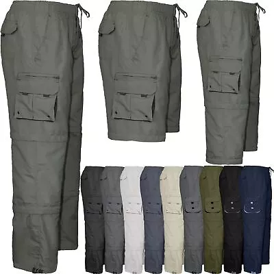 Mens Elasticated Light Zip Off Cargo Combat Trousers To Three Quarter To Shorts • £13.99