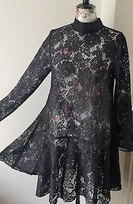 Black Floral Lace A Line Mini Dress With Turtle Neck Dress By  H&M  UK 12-14 • $24.87