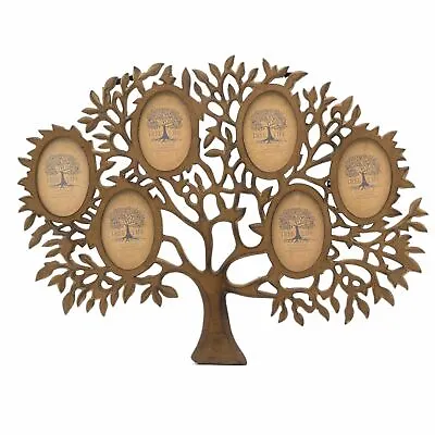 Mango Wood Tree Of Life Photo Frame |6 Aperture Family Tree Multi Picture Frame • £41.99