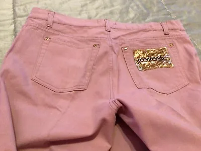 Pink Roberto Cavalli Couture Jeans Sz 48 Gold Mesh & Bejeweled Logo Back Pocket • $149.99