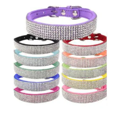 Suede Leather Rhinestone Diamante Dog Collar Soft Bling Cat Puppy Small Pet UK • £4.49