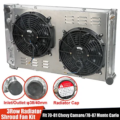 3 Row Aluminum Radiator+Shroud Fan For Chevy 1970-81 Camaro/ 1978-87 Monte Carlo • $184.99