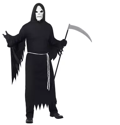 Adult Black Grim Reaper Death Halloween Costume & Mask • £21.19