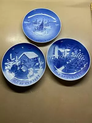 3 JULE • AFTEN•1966•1967•1968 B & G Denmark Porcelain Plates Blue & White 7 In • $42