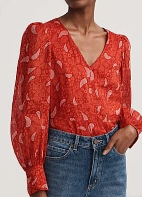 $12.50 • Buy Witchery Silk Linen Geo Scarf Print Blouse In Red Size 10