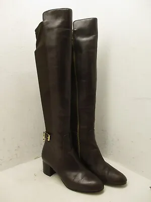 Michael Kors Brown Leather And Fabric Above Knee Full Zip Up Boots Size 6.5 M • $59.95