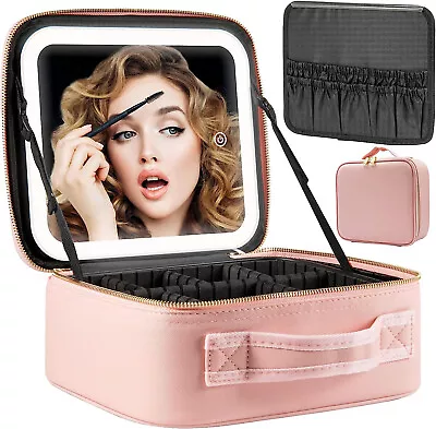 Travel Makeup Case With Large Lighted Mirror Cosmetic Bag Organizer Waterproof • $37.99
