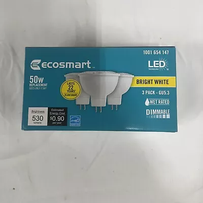 3 PACK EcoSmart 50W Equivalent Bright White MR16 GU5.3 Dimmable LED Bulbs • $14