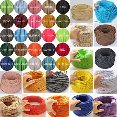 3 Core Fabric Lighting Cable Braided Twist/ Round Vintage Fabric Flex 1M 5M10M • £2.48