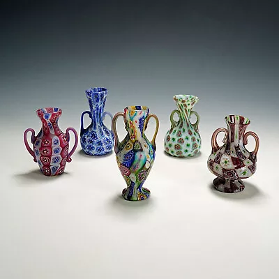 Set Of Handeled Millefiori Vases By Fratelli Toso Murano Circa 1910 • $1705.99