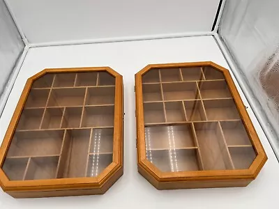 13 Vtg Wood Glass Curio Cabinet Display Case 22 Slots Octagonal Oak Wall 15 X 11 • $100