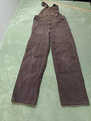 Carhartt Bib Overalls Mens Zip Fly  36x33 Chocolate Brown Distressed Made In USA • $45