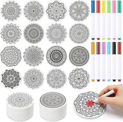 16 Pcs Mandala Ceramic Coasters For Drinks Color Your Own Coaster Mandalas Set D • $40.28