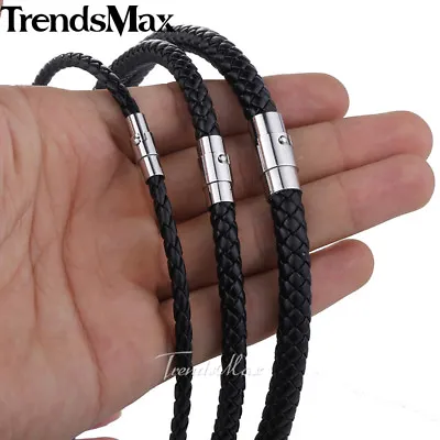 4/6/8mm Unisex Braided Leather Rope Choker Necklace Stainless Steel Magnet Clasp • $8.09