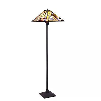 RADIANCE Goods Tiffany-Style Blackish Bronze 2-Light Mission Floor Lamp 18  Shad • $174.57